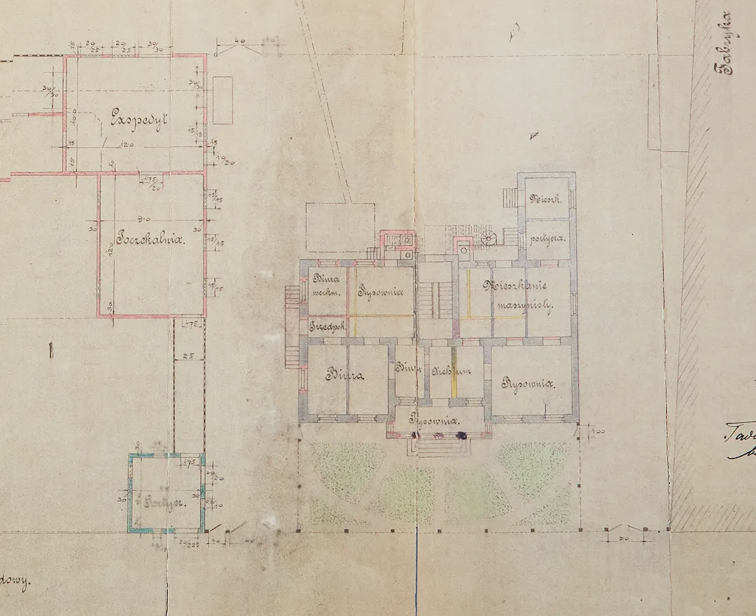 Fragment „Planu Fabryki J.Góreckiego w Zabłociu-Podgórze” z detalem projektu willi z ogrodem (1912), ANK (29/1410/0/2.1/6394)